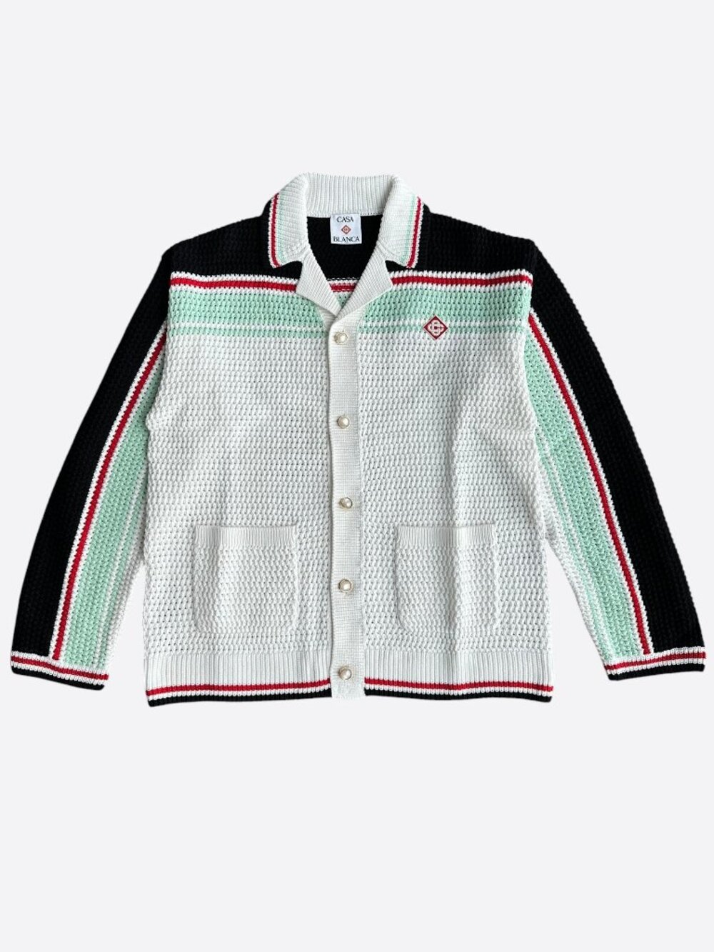 Casablanca White & Multicolor Striped Crochet Button Up Shirt